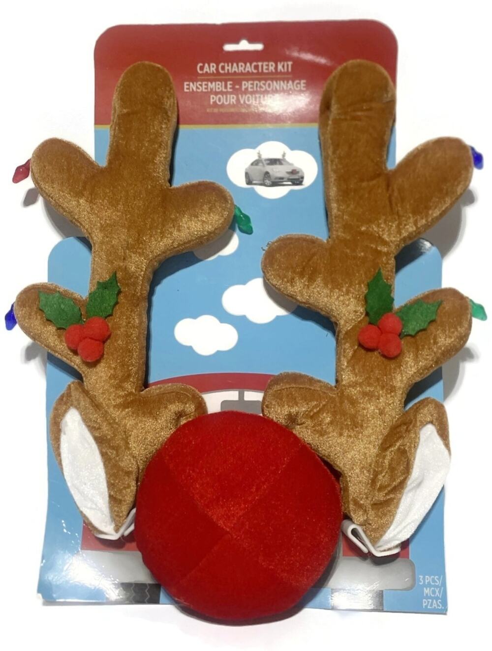Amscan Christmas Reindeer Car Kit 3pc Plush Antlers & Red Nose Decorating